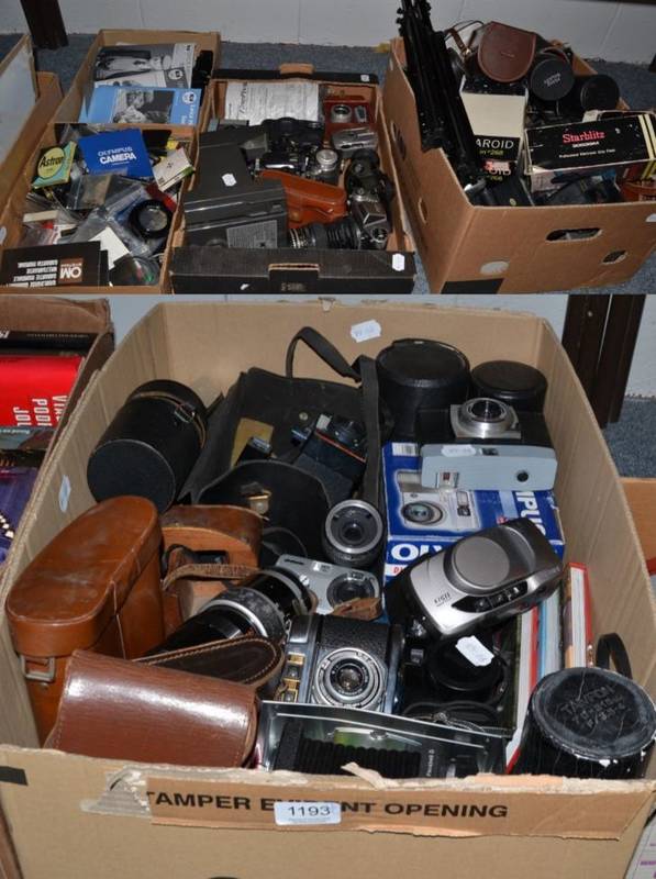 Lot 1193 - Six boxes of cameras and accessories