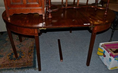 Lot 1206 - A George III mahogany, boxwood and ebony strung D shape dining table, with one additional leaf,...