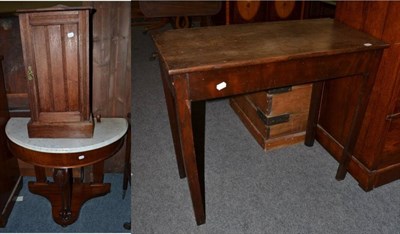 Lot 1222 - A Victorian mahogany marble topped demi-lune washstand (lacking mirror); a pot cupboard; and a 19th