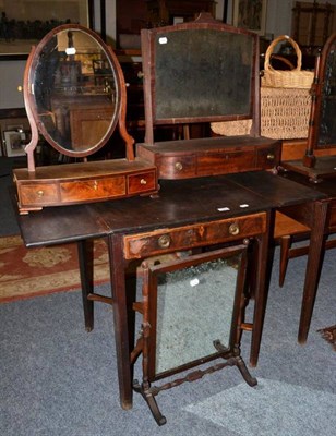 Lot 1229 - A 19th century drop leaf mahogany Pembroke table and three 19th century toilet mirrors