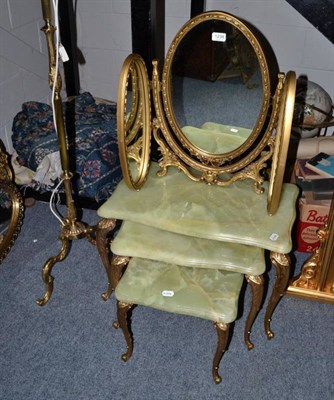 Lot 1238 - A set of three reproduction green onyx and gilt metal nesting tables, a reproduction gilt...