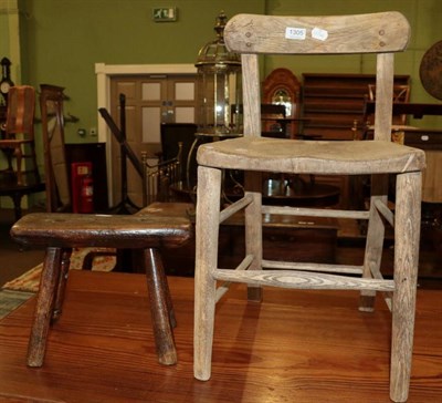 Lot 1305 - A late 18th/early 19th elm footstool and a pine child's chair