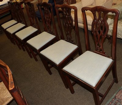 Lot 1326 - A set of six 18th century style mahogany dining chairs each with yoke crest rail