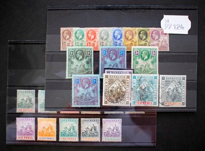 Lot 84 - Barbados - A fine mint and used grouping of QV to GV on 2 stockcards. Includes 1912 set mint,...