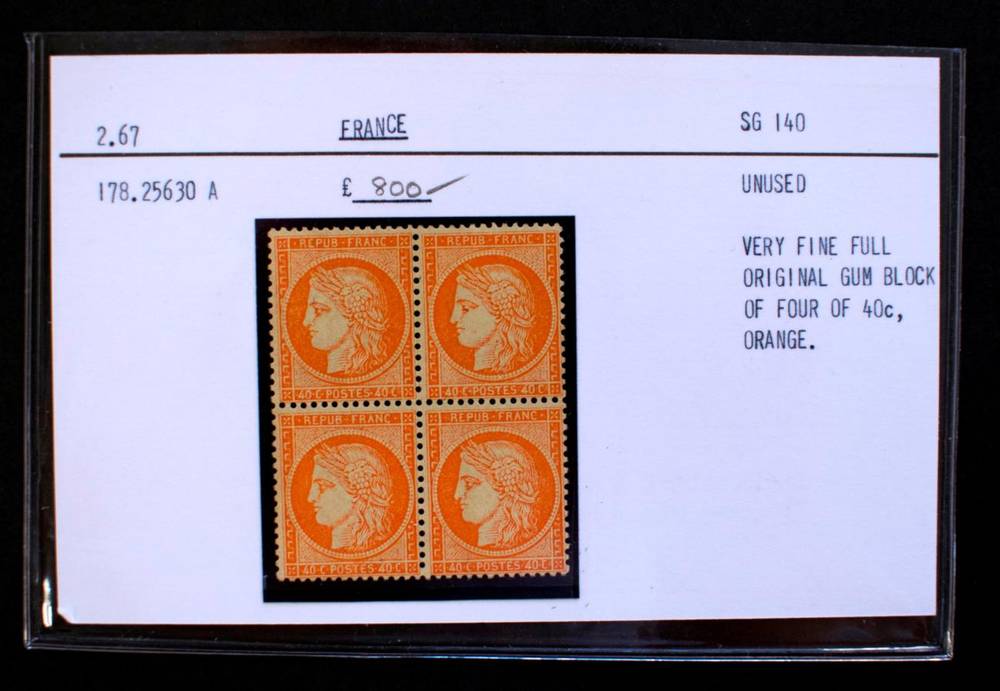 Lot 113 - France - Ceres 40c Orange SG 140, very fine apparently u.m. block of 4. Previously supplied by...
