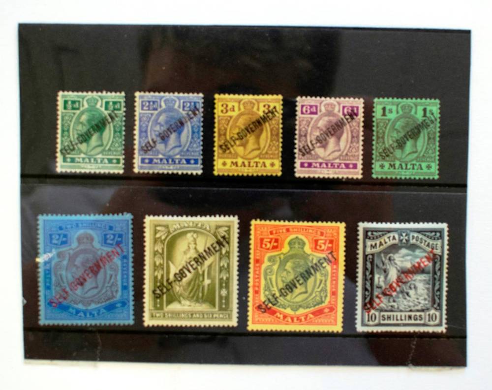 Lot 119 - Malta 1922 Self Government overprint set to 10/- mint, SG 105-113, Cat. £600