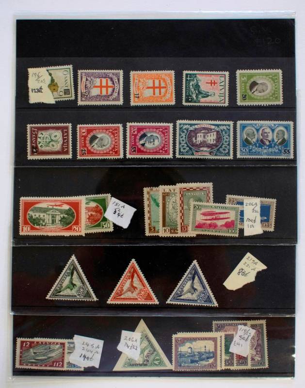 Lot 128 - Latvia - Grouping of better sets on stockcards with 1930 Memorial Fund, Airs, Anti TB, 1932 Air...