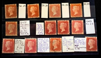 Lot 149 - QV 1854-61 Perf 16 1d Reds - Mint assembly on a stockcard. With SG 29,30,32 and 33, 40 and  42....