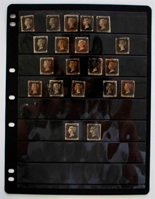 Lot 191 - 1840 - Collection of 1d Blacks on a Hagner for Plating. Most have red MX cancels. Margins vary from