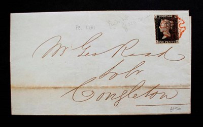 Lot 194 - 1840 Entire from Manchester to Congleton with a 3 margin 1d black plate 1 with fine red MX cancel.