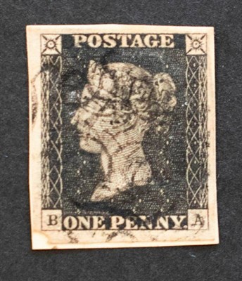 Lot 197 - 1840 1d black 4 margins 'B.A.' with 4 good margins and fine black MX cancel but missing a chunk...