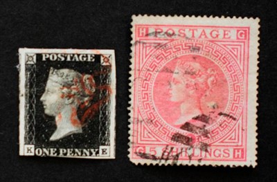 Lot 199A - 1840 1d Black lettered K-E good colour, 3 margins cut into at lower SW corner, with a light red...