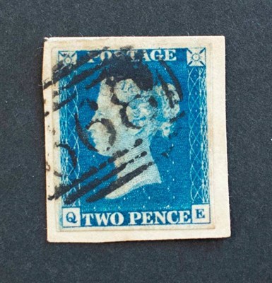 Lot 204 - GB - 1840 2d Blue Q-E 4 generous margins cancelled with 1844 cancel. Scarce. Cat £2500