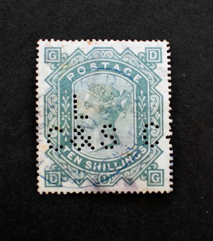 Lot 206 - QV 1867-83 10/- Grey Green good used and well centred but perfinned. Cat £3200. A good spacefiller