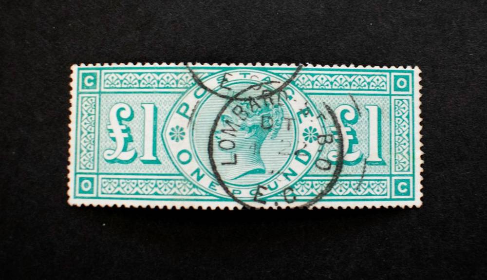 Lot 220 - QV 1891 £1 Green v.f.u. with Lombard c.d.s. cancel. Centred slightly high, otherwise superb...