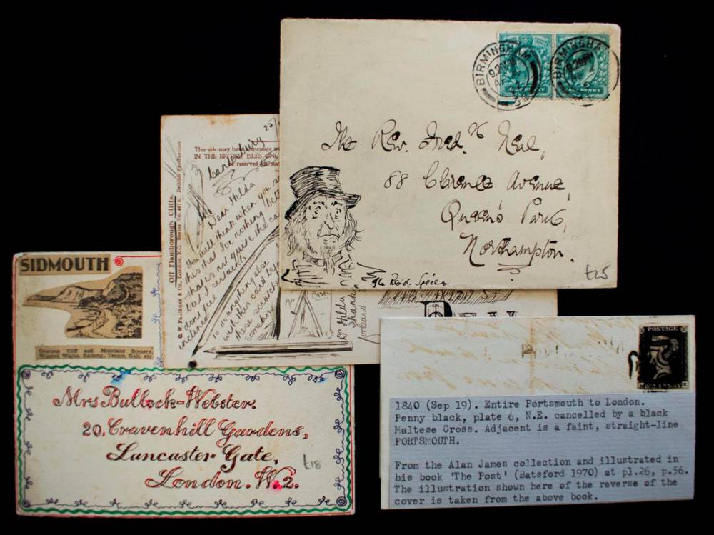 Lot 269 - GB Covers and 1840 1d Black on cover. Entire from Portsmouth to London, plate 6, cat £775 on...