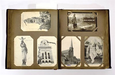 Lot 280 - Vintage Postcards in an old album with burgundy velvet binding - containing about 200 cards or...
