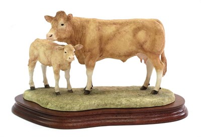 Lot 17 - Border Fine Arts 'Blonde D'Aquitaine Cow and Calf', model No. B0353 by Kirsty Armstrong,...
