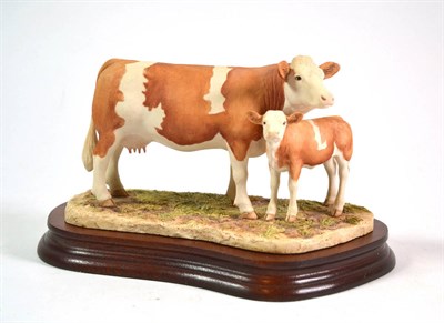 Lot 92 - Border Fine Arts 'Simmental Cow and Calf' (Style Two), model No. L103 by Ray Ayres, limited edition