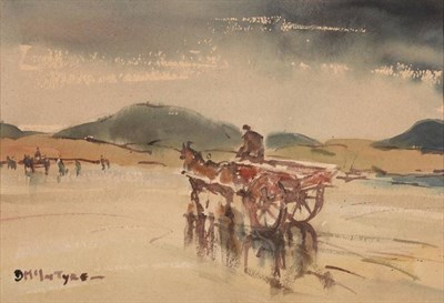 Lot 55 - Donald McIntyre RCA (1923-2009) ''Racing the Tide'' Signed, inscribed verso, watercolour, 34.5cm by