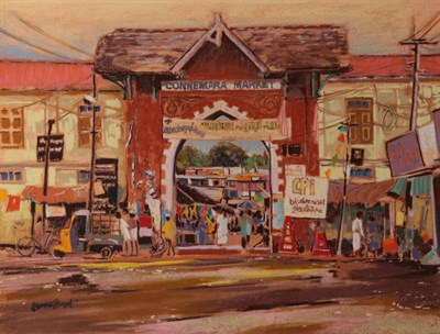 Lot 66 - Tony Brummell Smith (b.1949)  Connemara Market, Kerala, India  Signed, pastel, 48.5cm by 64cm...