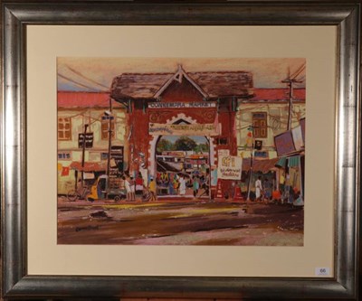 Lot 66 - Tony Brummell Smith (b.1949)  Connemara Market, Kerala, India  Signed, pastel, 48.5cm by 64cm...