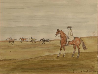 Lot 71 - Vincent Haddelsey (1934-2010) ''Race Horses Exercising'' Signed, mixed media, 19cm by 24.5cm...