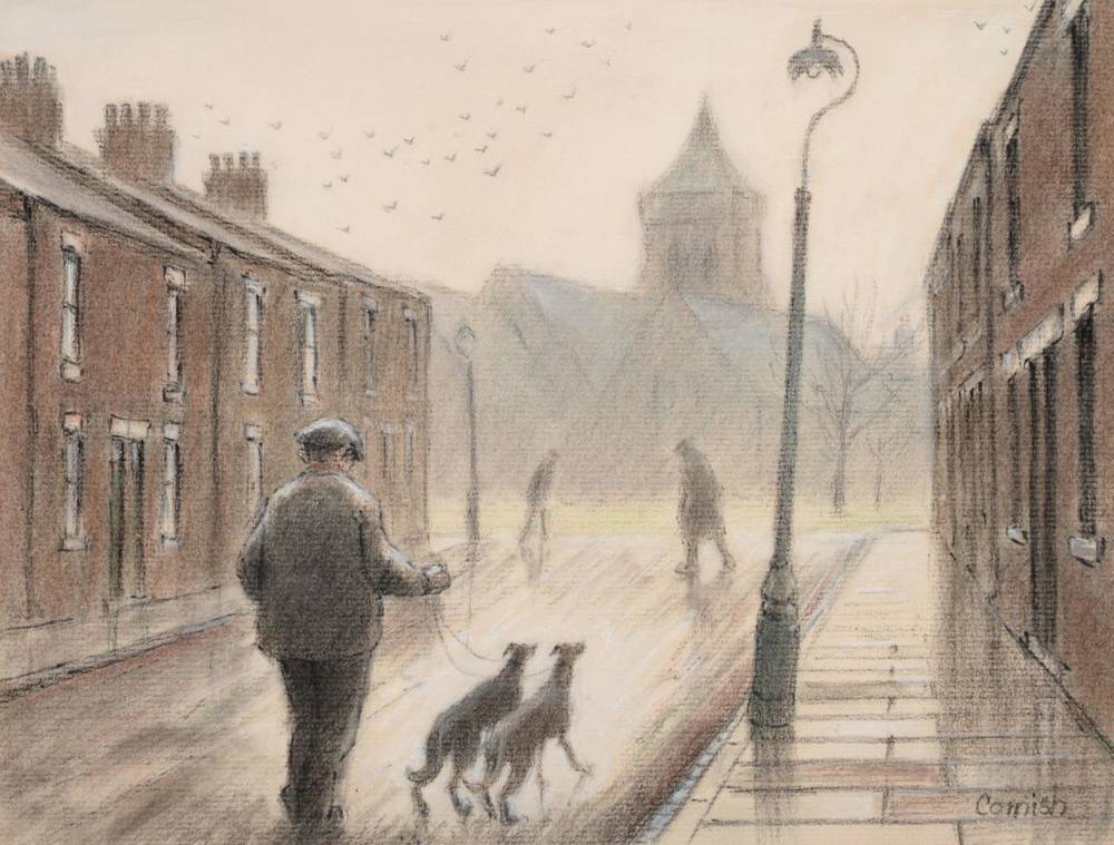 Lot 79 - Norman Stansfield Cornish (1919-2014) ''Misty Street Scene with Dogs''  Signed, pastel, 23.5cm...