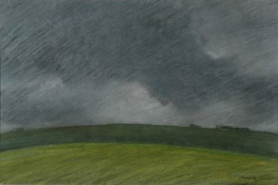 Lot 82 - Trevor Grimshaw (1947-2001) ''Over the Hills''  Signed and dated (19)71, oil pastel, 26cm by...