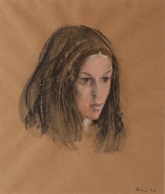 Lot 85 - Harold Riley (b.1934) ''Portrait of Gillian Marks'' Signed and dated (19)79, mixed media, 39cm...
