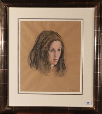 Lot 85 - Harold Riley (b.1934) ''Portrait of Gillian Marks'' Signed and dated (19)79, mixed media, 39cm...
