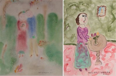 Lot 100 - Dora Holzhandler (1928-2015)  Woman arranging flowers Signed and dated 2007, mixed media,...
