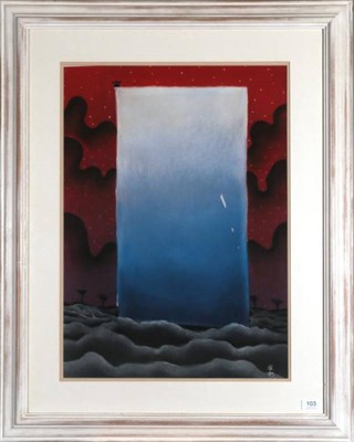 Lot 103 - Mackenzie Thorpe (b.1956) ''Blue Sheep'' Signed, pastel, 68cm by 48cm  Artist's Resale Rights/Droit