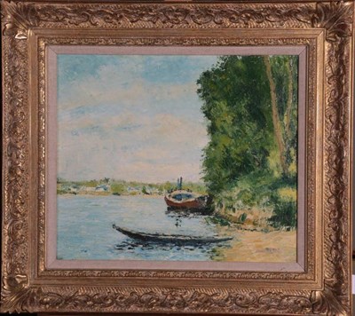 Lot 108 - William Foreman (b.1939) ''Moored Barge'' Signed, oil on canvas, 29cm by 34cm  Provenance: Richmond