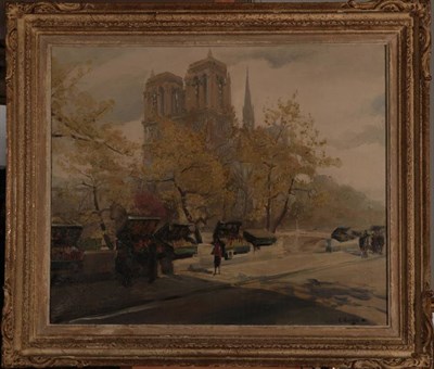 Lot 129 - Constantin Kluge (1912-2003) Russian/French Market stalls and Notre Dame Signed, oil on canvas,...