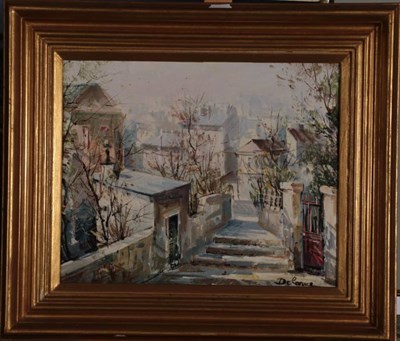 Lot 130 - Lucien Delarue (1925-2011) French Montmartre Signed, inscribed verso, oil on canvas, 31cm by...
