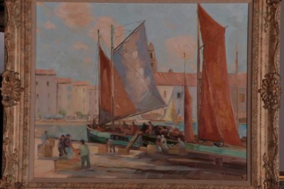 Lot 131 - Gordon Clifford Barlow (1913-2005)  ''French Port'' Signed, inscribed verso, oil on canvas,...