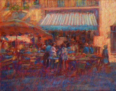 Lot 135 - John Mackie (b.1955) ''Market Perpignan'' Signed and dated (19)89, inscribed verso, oil on...