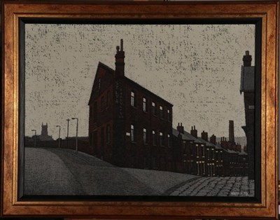 Lot 147 - Stuart Walton (b.1933) ''Old Houses Leeds'' Signed and dated (19)65, inscribed verso, oil on board