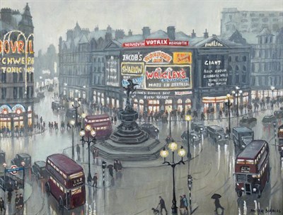 Lot 154 - Steven Scholes (b.1952)  ''Piccadilly Circus, London 1956'' Signed, inscribed verso, oil on canvas