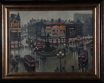Lot 154 - Steven Scholes (b.1952)  ''Piccadilly Circus, London 1956'' Signed, inscribed verso, oil on canvas