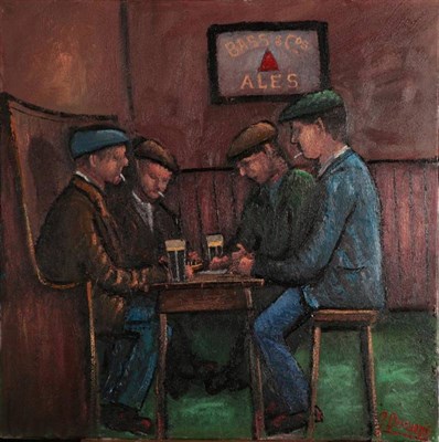 Lot 158 - James Downie (b.1949) The card game Signed, dated 2014 verso, oil on canvas, 60cm by 60cm...