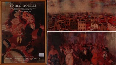 Lot 166 - Carlo Roselli (b.1939) Italian  ''Crowd'' Signed, oil on board, together with another by the artist