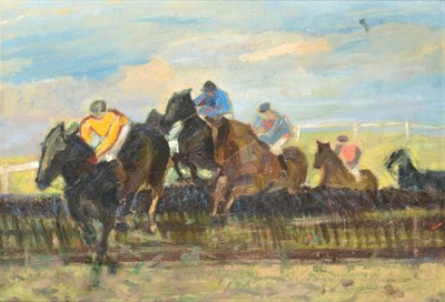 Lot 171 - Sonia Lawson RA, RWS, RWA (b.1936) ''Over the Jumps'' Initialled, inscribed verso, oil on...