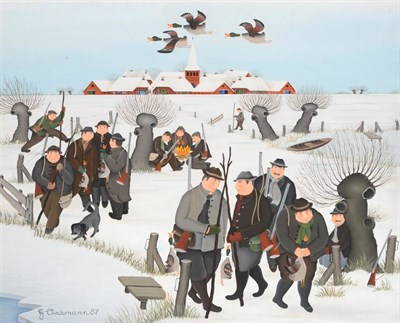 Lot 173 - Henry Dieckmann (b.1933) German The Duck Shoot Signed and dated (19)87, oil on panel, 43cm by 53cm