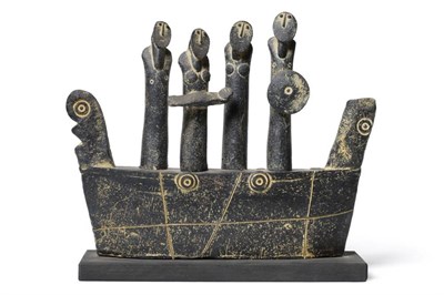 Lot 181 - John Maltby (b.1936) ''Boat People''  Signed, inscribed and dated 2012, stoneware on a wooden base