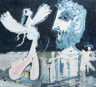 Lot 204 - Joash Woodrow (1927-2006) ''Dancing Female Forms and Classical Male Head with Beard'' Oil on board