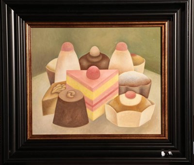 Lot 209 - Martin Leman RBA, RWS (b.1934)  ''Cakes''  Signed, signed and inscribed verso, oil on board,...