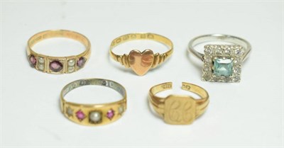 Lot 5 - Two seed pearl and gem set, one 9 carat gold, finger size N and the other 15 carat gold, finger...