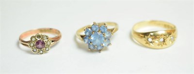 Lot 9 - A Victorian 18 carat gold diamond three stone ring (two stones lacking), finger size P1/2; an...